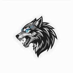 Obraz premium Powerful Mascot Logo of a Snarling Wolf Head in Profile, Featuring Minimalist Aggressive Style with Glowing Electric Blue Eyes