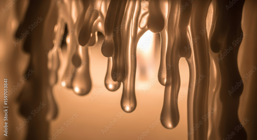 Poster close up of dripping wax with a warm sepia tone creating a textured and abstract background view