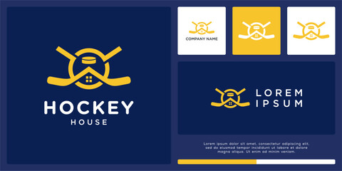 Ice hockey school logo with house and crossed sticks