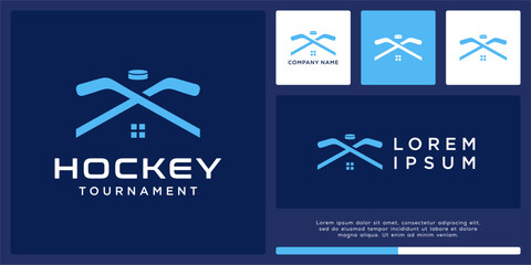 Ice hockey logo design with crossed stick and house