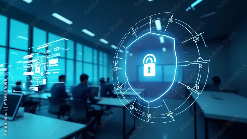 Poster modern academic environments: high-quality images of digital classrooms with advanced cybersecurity 