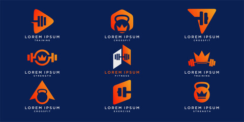 Bundle set unique crossfit logo design combine