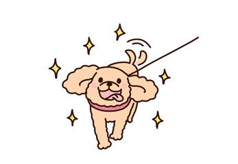 嬉しそうに散歩をする可愛いプードルのイラスト	