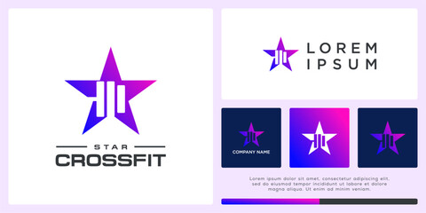 Star crossfit logo design with negative barbell
