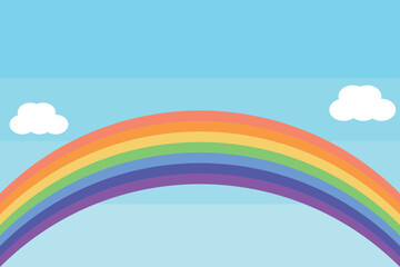 虹と青空と雲のイラスト。背景素材。コピースペース。