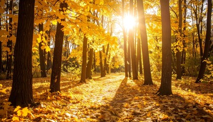 Golden autumn forest bathed in sunlight © Duit