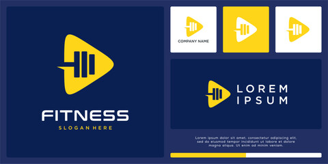 Unique fitness logo with abstract barbell design combine