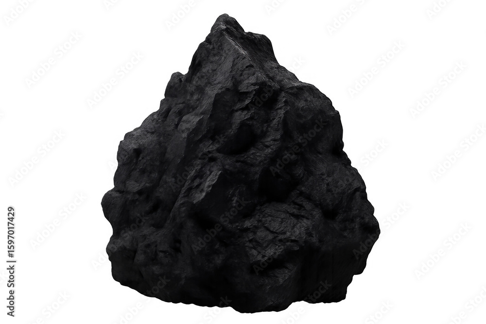 Poster 3d rendering of a dark, jagged rock formation isolated on a transparent background, ideal for compos