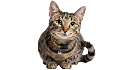 Tabby cat with collar pet animal feline domestic adorable on transparent background