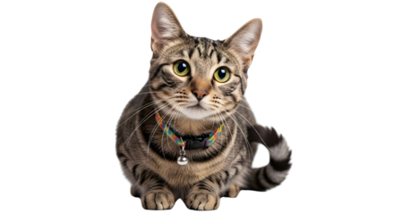 Tabby cat with collar pet animal feline domestic adorable on transparent background