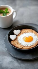 Heart-Shaped Egg Breakfast with Coffee