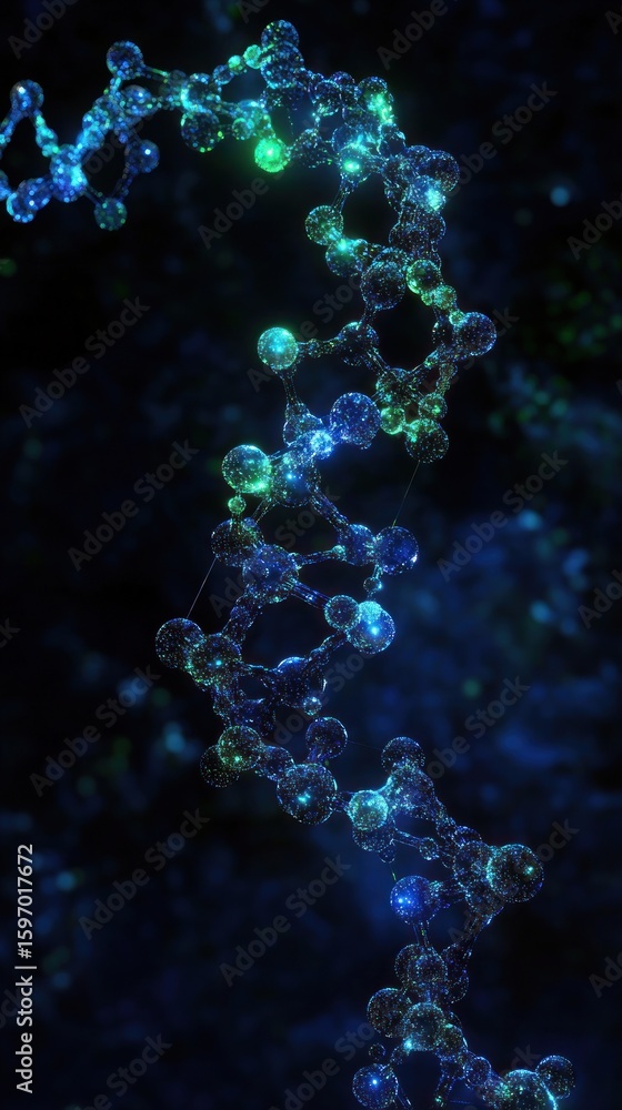 Poster a luminous dna strand is rendered with intricate detail, showcasing a double helix structure with gl