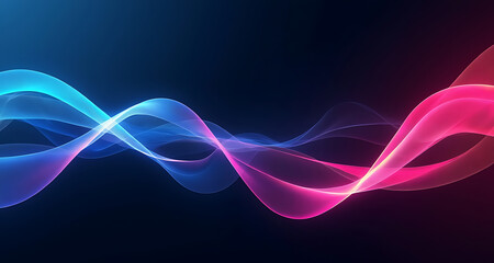 Abstract flowing waves of blue and pink light on a dark background