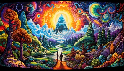 Obraz premium Psychedelic Landscape Art, Fantasy Forest Background