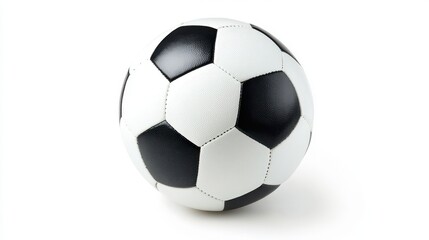 Fototapeta premium A close up shot of a black and white soccer ball isolated on a plain white background in studio lighting