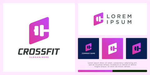 Unique barbell logo design crossfit and fitness