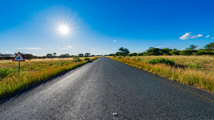 Driving through the endless roads of South Botswana, Southern Africa