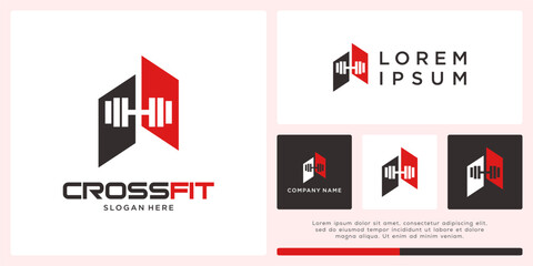 Crossfit logo design with abstract barbell