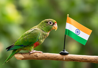 Patriotic Parrot with Indian Flag. Celebrates Freedom