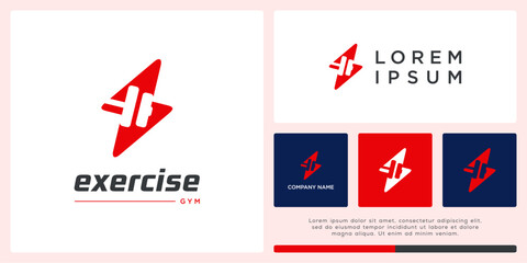 Exercise gym logo design with thunder shape