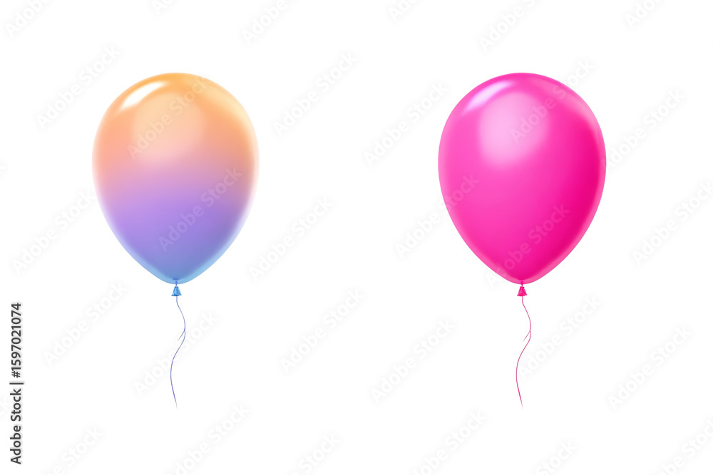 Poster two playful balloons on a transparent background one in pink and another in a gradient of yellow pin