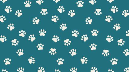 Playful white paw print vector on a rich teal backdrop. Ideal for pet care, nursery, or animal-themed projects