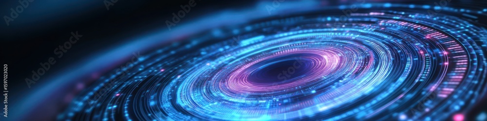 Poster abstract digital art showcases a mesmerizing vortex with swirling blue and purple light trails, crea