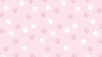 Charming seamless vector pattern featuring adorable white and pastel pink paw prints on a soft, light pink background. Perfect for pet, baby, and textile designs