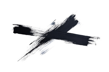 Abstract crossed brushstrokes of black paint on a transparent background creating a bold minimalist design with visible texture and a sense of movement