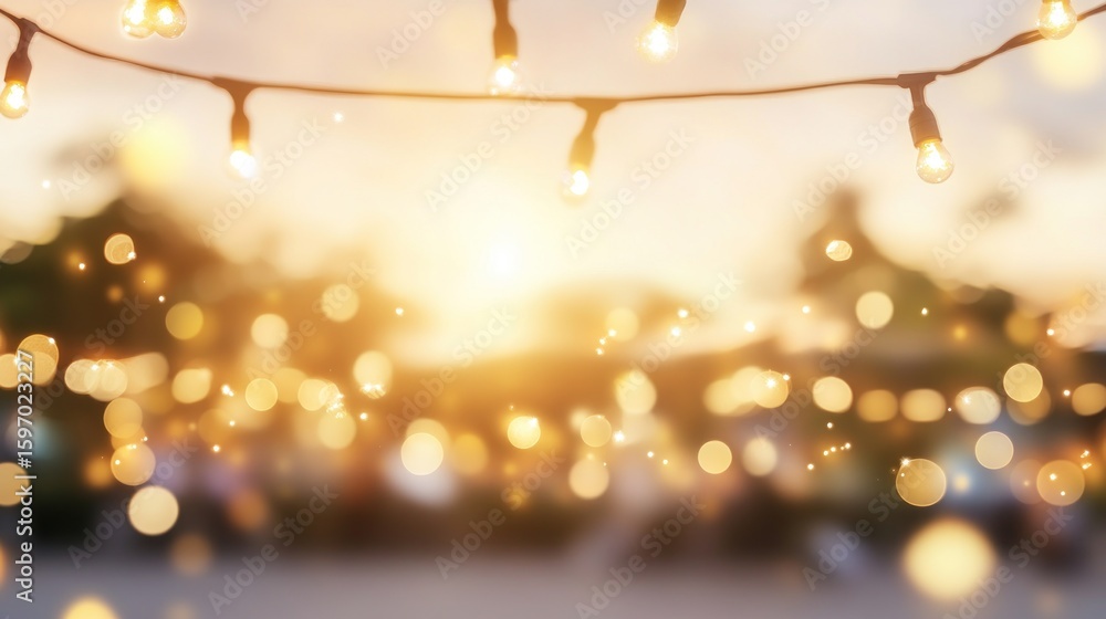 Poster a string of glowing light bulbs creates a warm, festive atmosphere with a bokeh effect, perfect for 