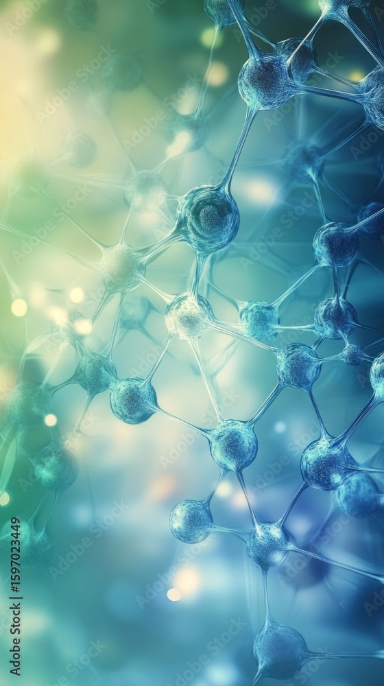 Poster molecular structure is visualized in a scientific rendering, showcasing the interconnected atoms and