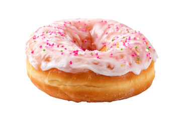 A Delicious Pink Donut with Sprinkles: Indulge in a sweet treat! This tasty confection is sure to satisfy your cravings Great isolated image
