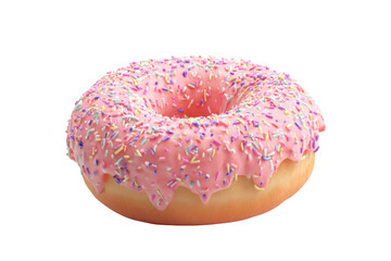 Delicious donut with vibrant pink frosting and colorful sprinkles isolated on a transparent background Perfect sweet treat snack or dessert