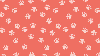 Vibrant coral background adorned with a cheerful pattern of white paw prints. A sweet, seamless vector for playful designs