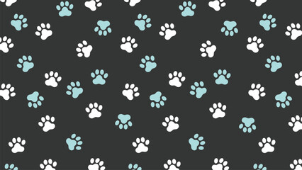 Contemporary animal paw print background featuring crisp white and soft blue on a deep gray backdrop. Ideal for minimalist and pet branding