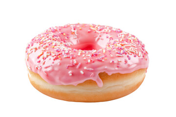A donut topped with vibrant pink glaze and colorful sprinkles perfect for satisfying any sweet craving with a burst of joy