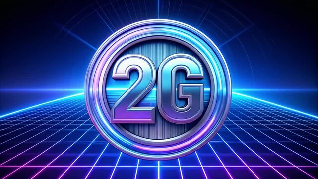 Metallic "2G" emblem floats in a digital, neon-lit gridscape