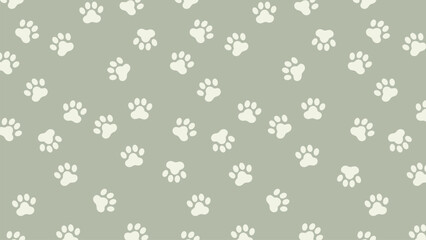 Calm sage green background with a charming pattern of cream paw prints. Serene, seamless vector for pet and nature-inspired designs