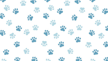 Seamless blue paw print vector pattern. Adorable animal footprint background for pet projects, kids, fabric