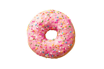 Delicious colorful donut with pink frosting and rainbow sprinkles isolated on transparent background Perfect for breakfast snack or dessert