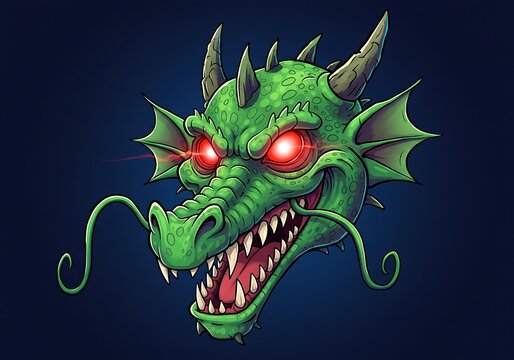 Green dragon head with red glowing eyes