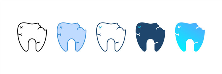 Broken Tooth icon set multiple style collection
