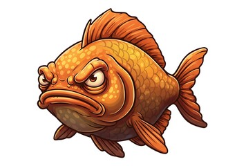 Cartoon angry fish with fierce expression