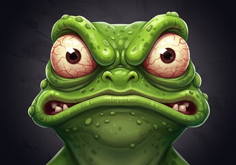 Stylized green frog face with bulging eyes