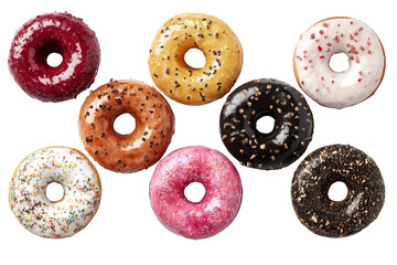 Delicious donuts displayed in an eye catching arrangement These sweet treats are ideal for satisfying cravings Doughnuts with creative toppings and frosting