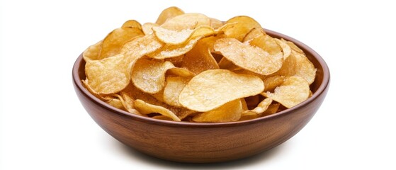 Showcase a tempting real picture of a bowl overflowing with perfectly crisp potato chips, glistening with a light sprinkle of sea salt, capturing their golden color and inviting crunch