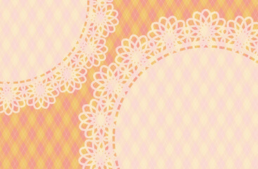 イラスト背景素材・アーガイル柄の背景とレース模様・オレンジ