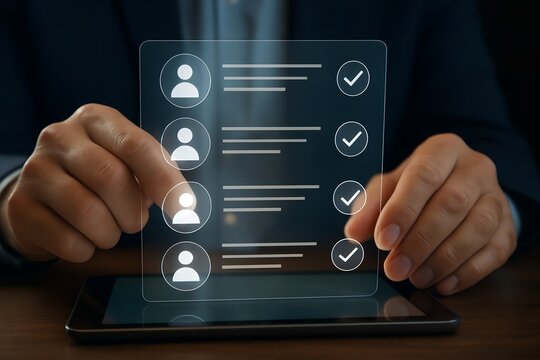 A person reviews a digital checklist with completed tasks on a tablet