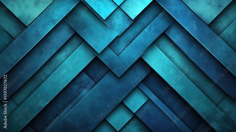 Poster abstract geometric design with overlapping blue shapes forming an angled pattern in the image