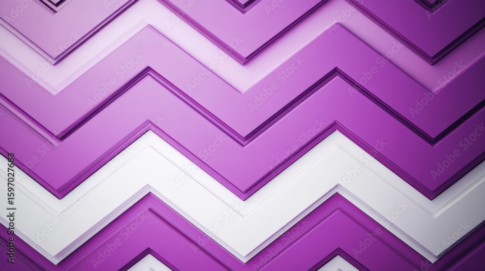 Poster abstract purple and white chevron pattern with geometric shapes and layered design elements forming 